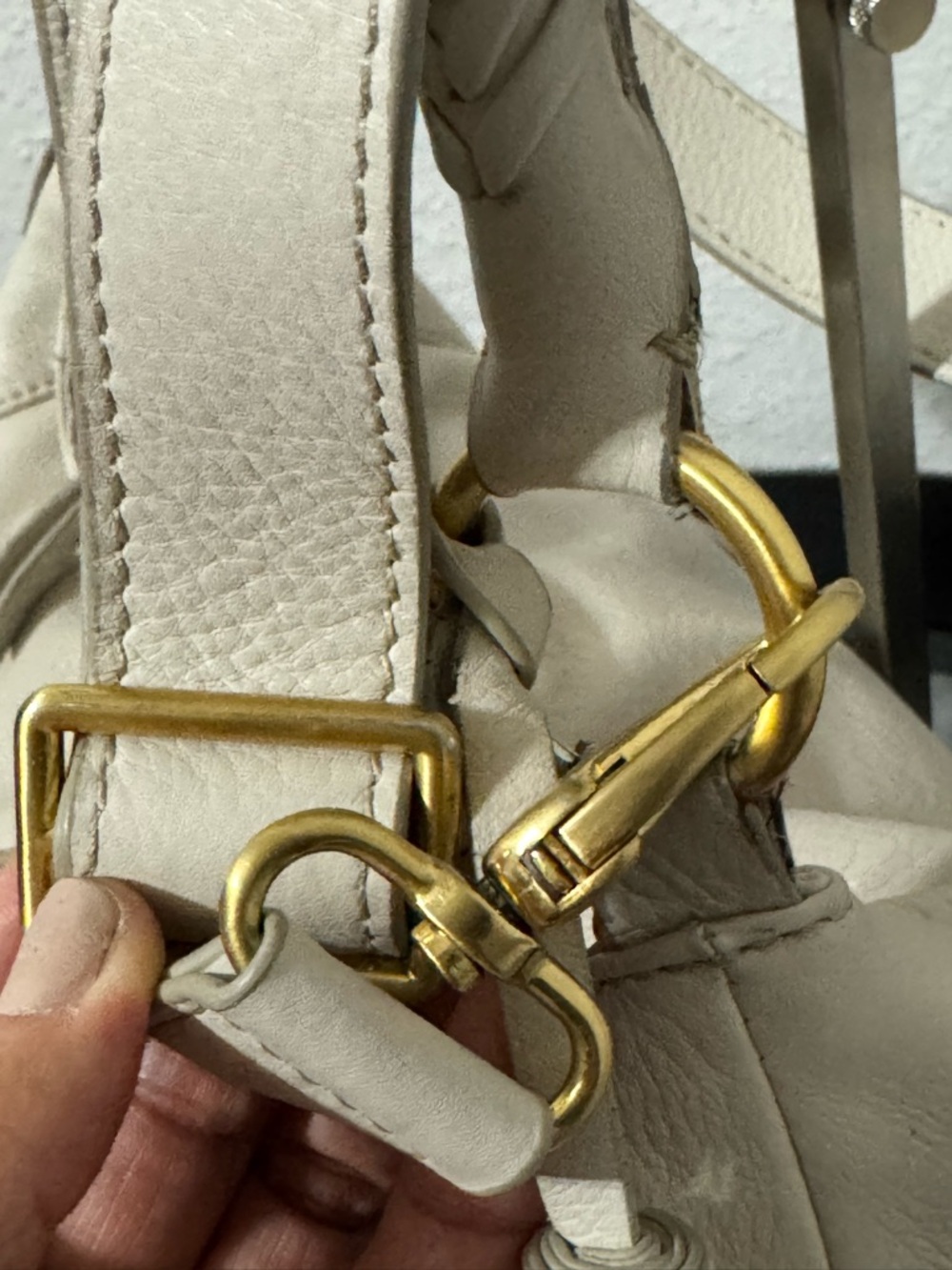 Isabella Fiore Cream Shoulder Bag with Gold Embroidered Motif - Picture 7 of 16